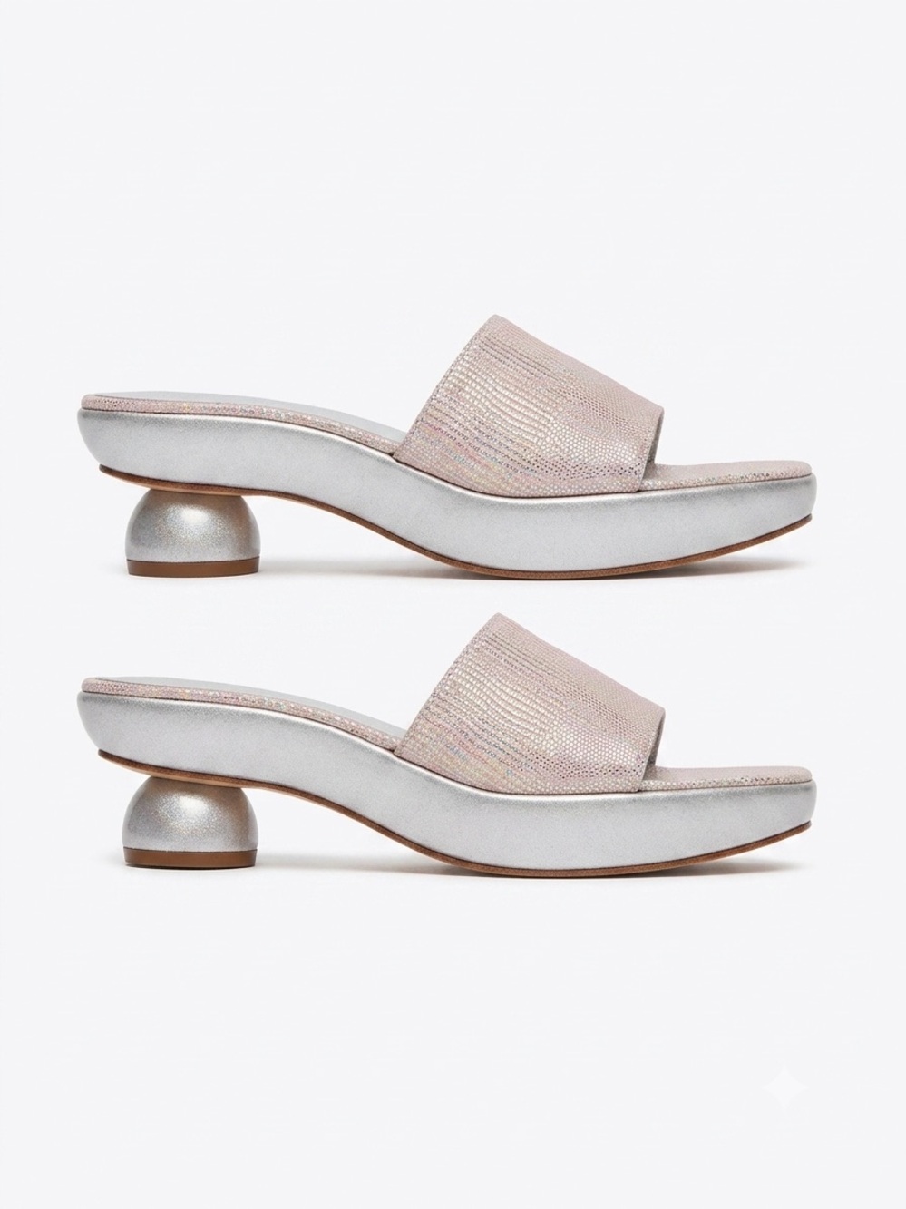 VTG ESCADA Made in Italy Iridescent Metallic Slide Mule Sandals Ball Heel